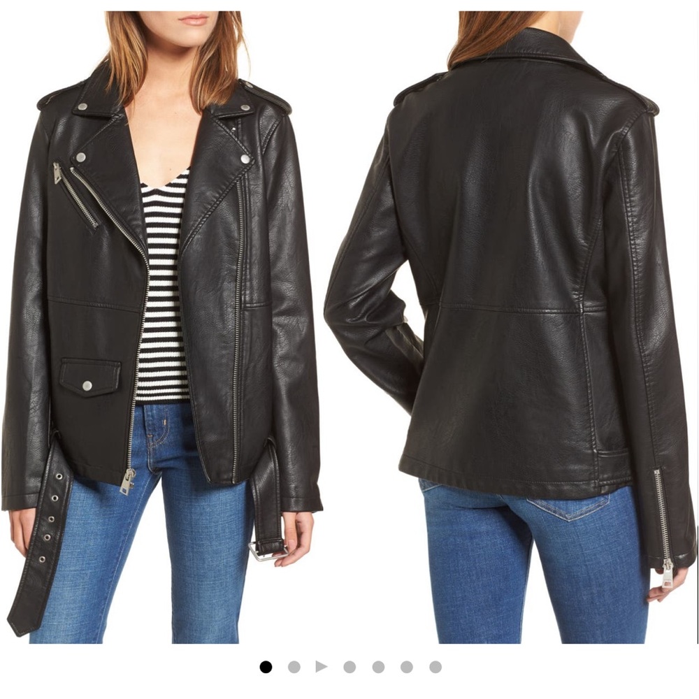 BLACK LEVI FAUX LEATHER MOTO JACKET